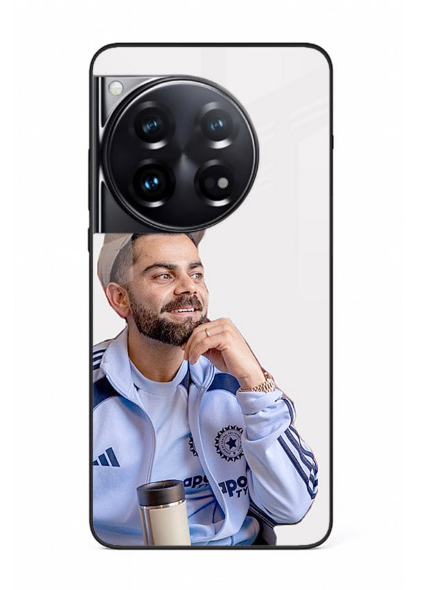 Blue cricket portrait artwork printed on glossy tempered glass OnePlus 12 back cover