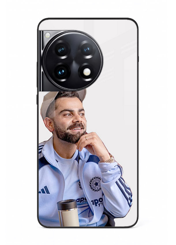 Blue cricket portrait artwork printed on glossy tempered glass OnePlus 12R back cover
