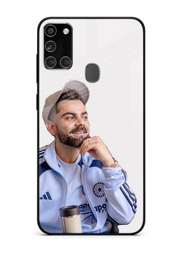Blue cricket portrait artwork printed on glossy tempered glass Samsung A21s back cover