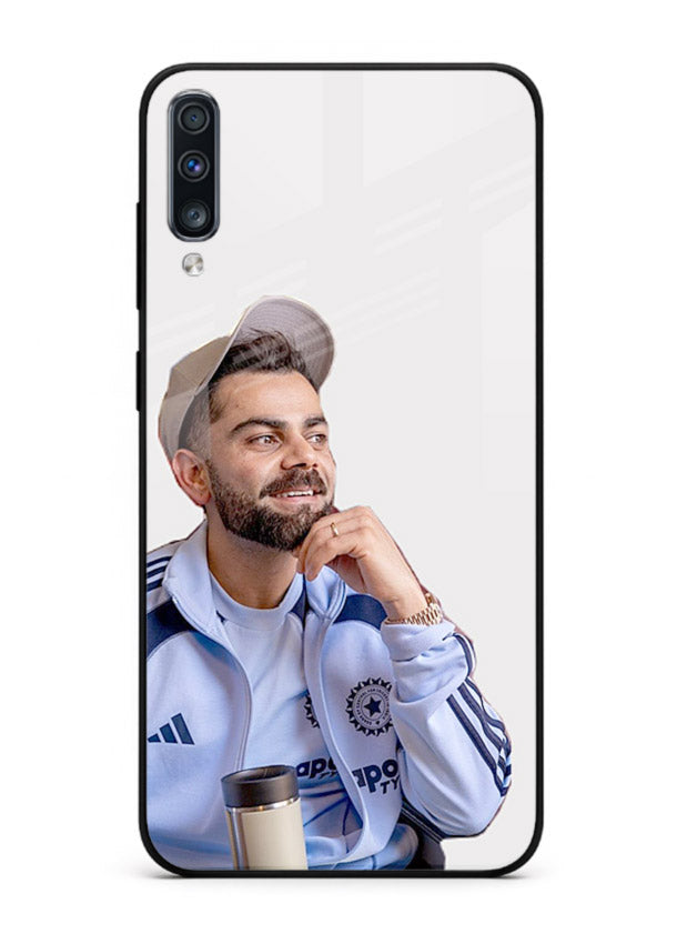Blue cricket portrait artwork printed on glossy tempered glass Samsung A70 back cover