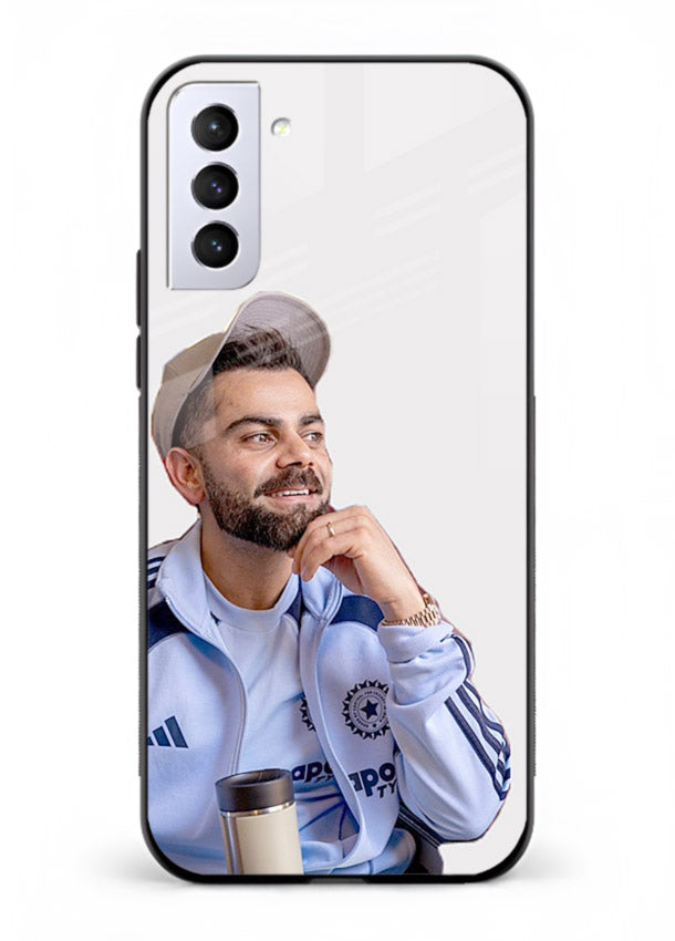 Blue cricket portrait artwork printed on glossy tempered glass Samsung S21 Plus back cover