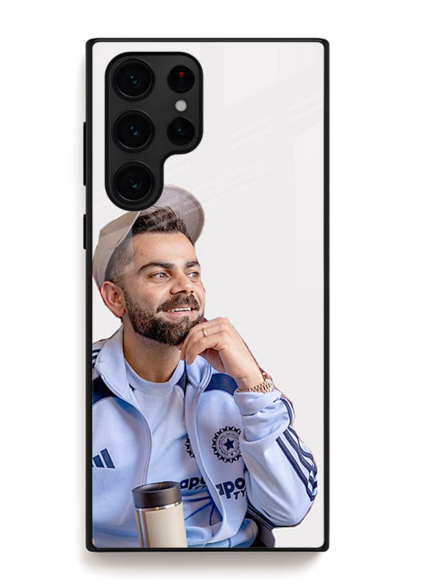 Blue cricket portrait artwork printed on glossy tempered glass Samsung S22 Ultra back cover