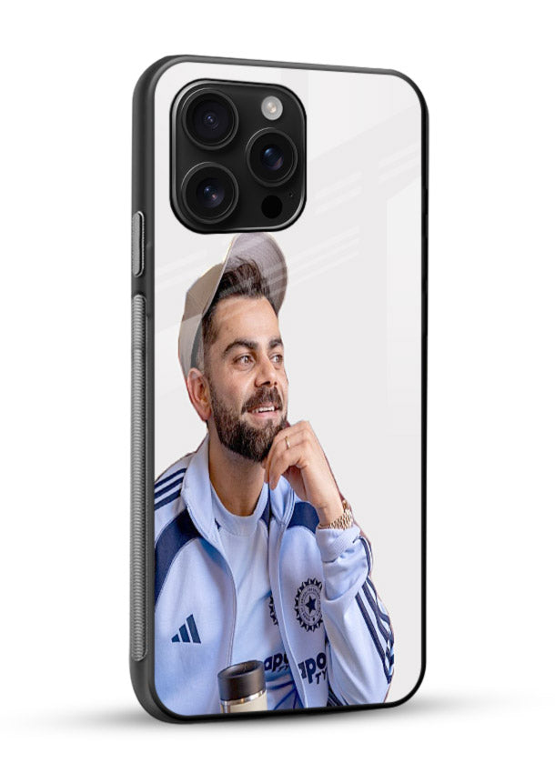 Blue cricket portrait artwork printed on glossy tempered glass phone back cover - 2