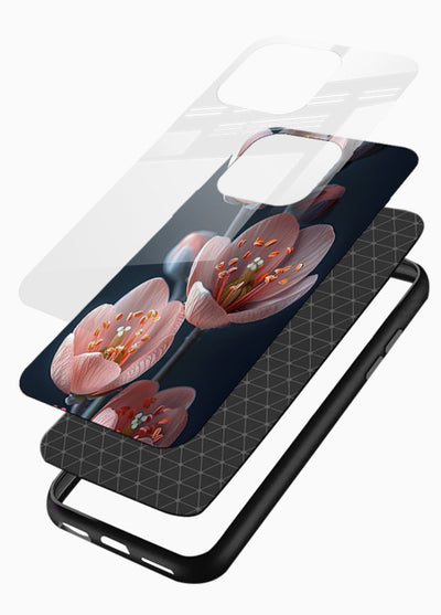 Cherry blossom vertical artwork on glossy vibrant premium glass back cover with soft pastel tones. - Angle Layers