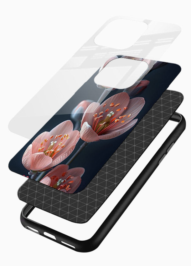 Cherry blossom vertical artwork on glossy vibrant premium glass back cover with soft pastel tones. - Angle Layers