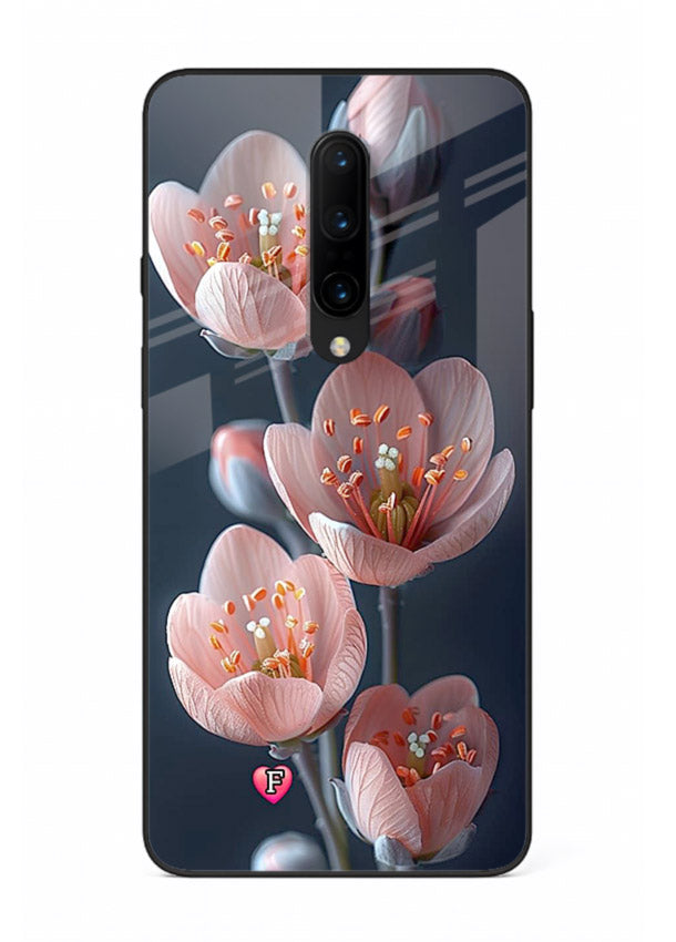 Cherry blossom vertical artwork on OnePlus 7 Pro glass back cover with soft pastel tones.