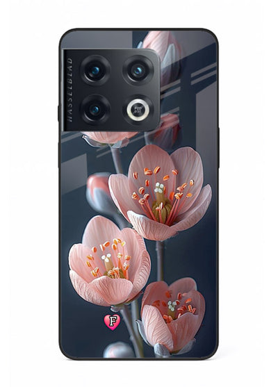 Cherry blossom vertical artwork on OnePlus 10 Pro glass back cover with soft pastel tones.