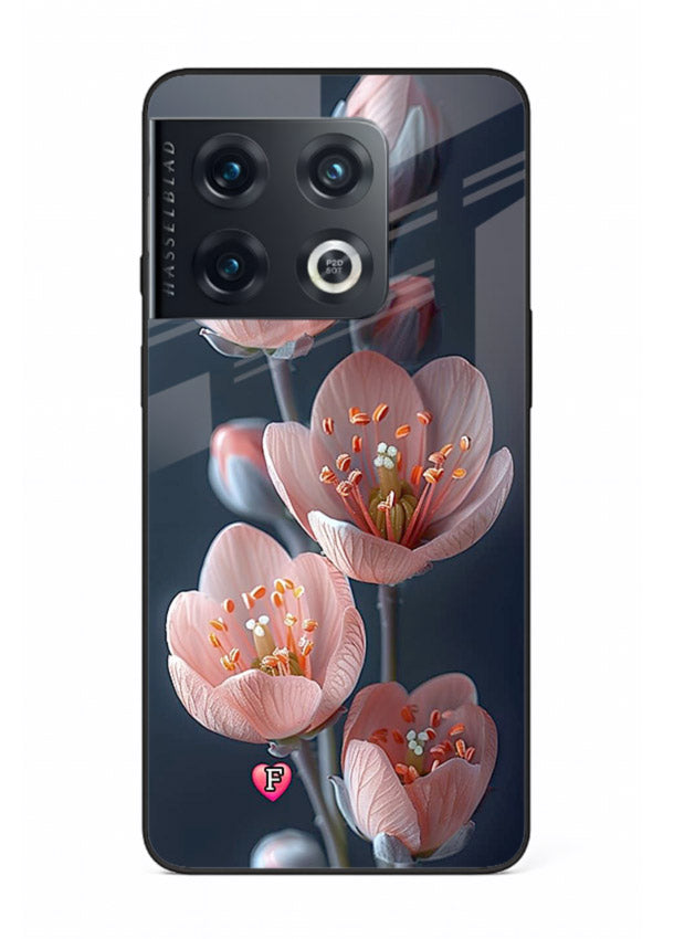 Cherry blossom vertical artwork on OnePlus 10 Pro glass back cover with soft pastel tones.