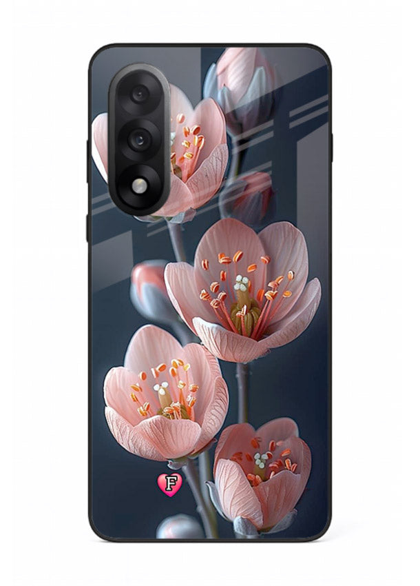 Cherry blossom vertical artwork on OnePlus Nord 5 glass back cover with soft pastel tones.