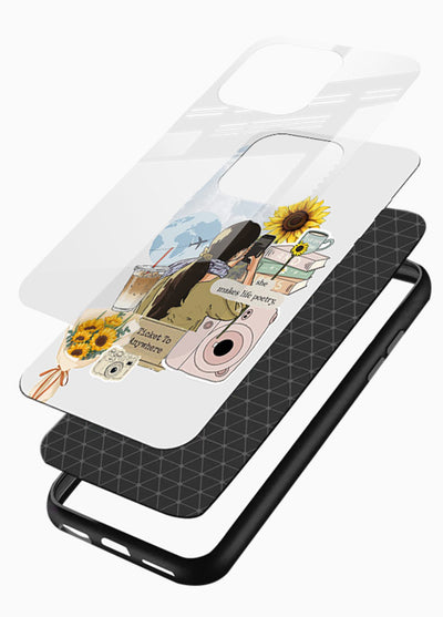 Pastel floral happiness quote printed on glossy vibrant premium glass back cover with cheerful tones. - Angle Layers
