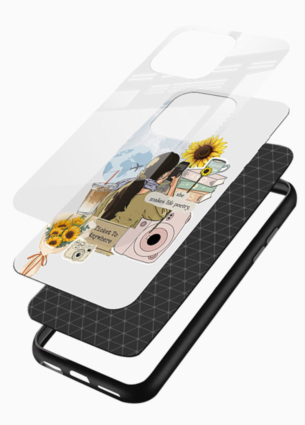 Pastel floral happiness quote printed on glossy vibrant premium glass back cover with cheerful tones. - Angle Layers