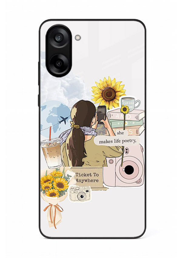 Pastel floral happiness quote printed on OnePlus Nord CE5 glass back cover with cheerful tones.