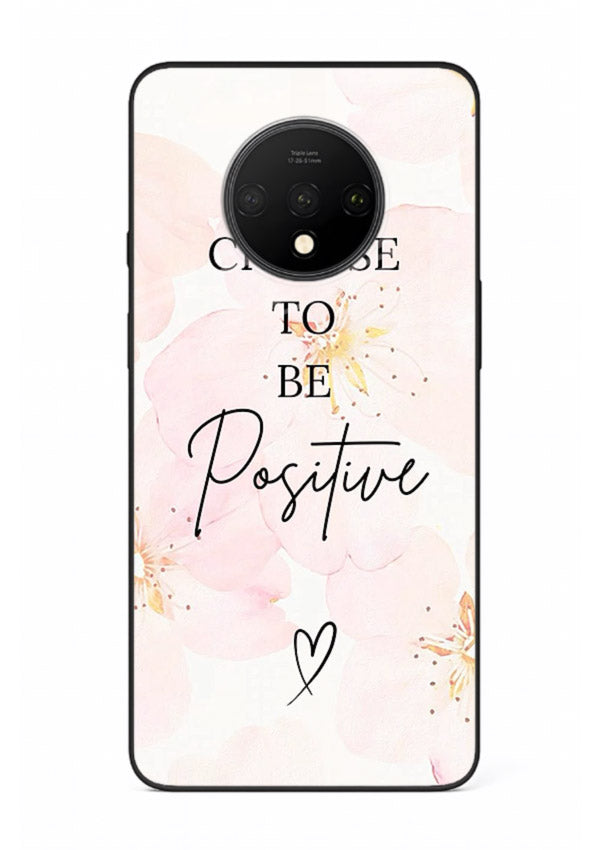 Blush floral motivational artwork printed on OnePlus 7T glass back cover in soft tones.