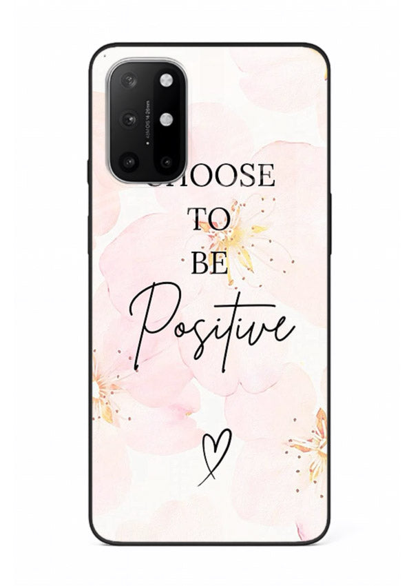 Blush floral motivational artwork printed on OnePlus 8T glass back cover in soft tones.