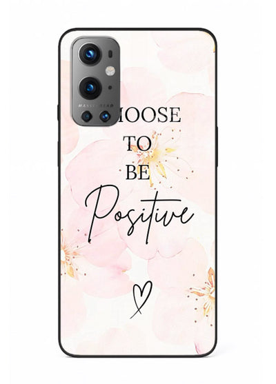 Blush floral motivational artwork printed on OnePlus 9 glass back cover in soft tones.
