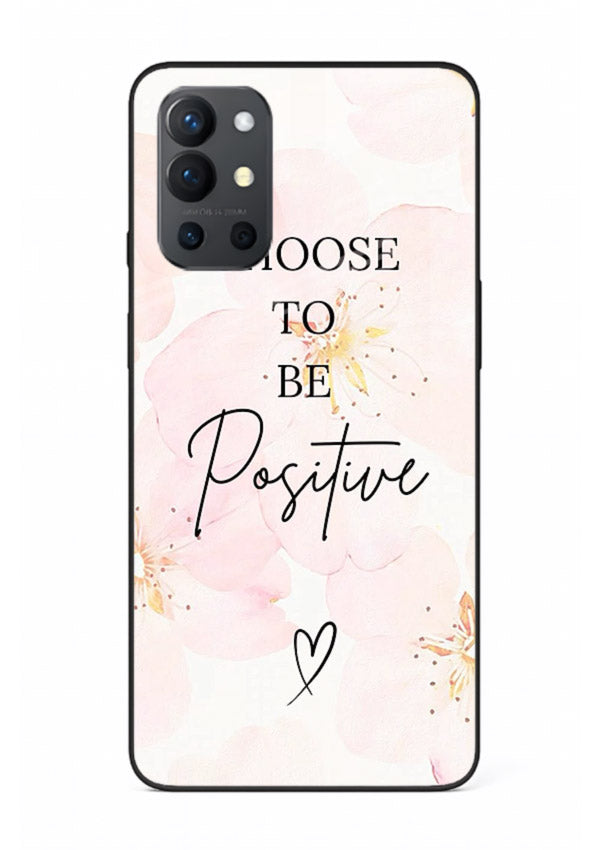 Blush floral motivational artwork printed on OnePlus 9R glass back cover in soft tones.