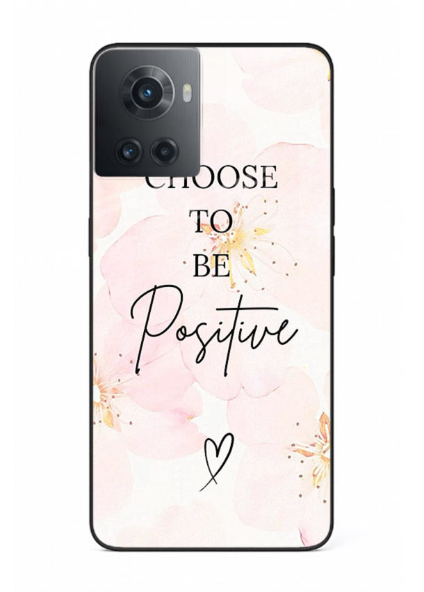 Blush floral motivational artwork printed on OnePlus 10R glass back cover in soft tones.