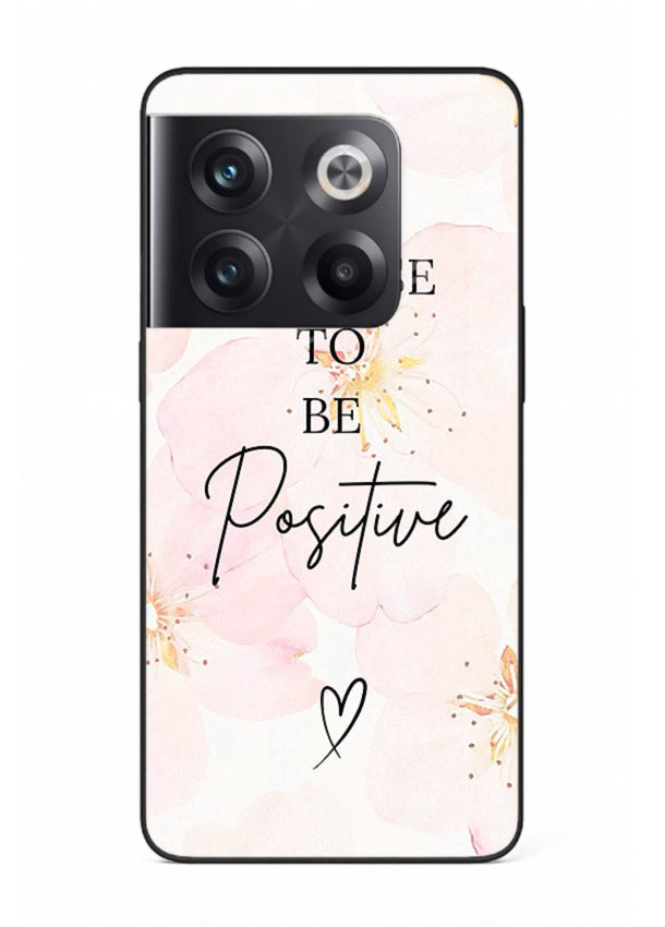 Blush floral motivational artwork printed on OnePlus 10T glass back cover in soft tones.