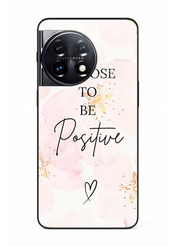 Blush floral motivational artwork printed on OnePlus 11R glass back cover in soft tones.