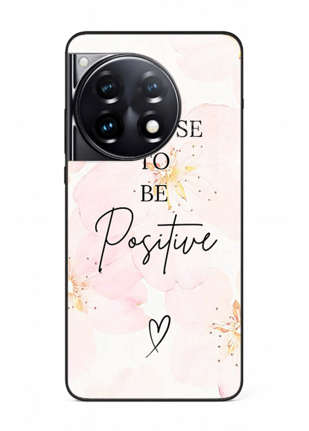 Blush floral motivational artwork printed on OnePlus 12R glass back cover in soft tones.