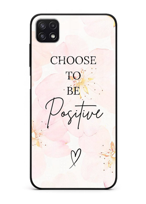 Blush floral motivational artwork printed on Samsung F42 5G glass back cover in soft tones.