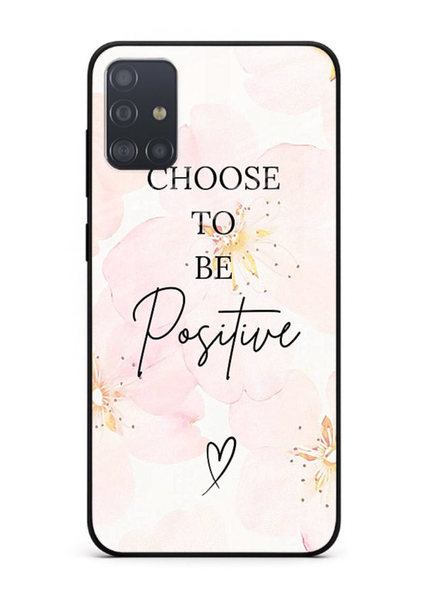 Blush floral motivational artwork printed on Samsung A71 glass back cover in soft tones.