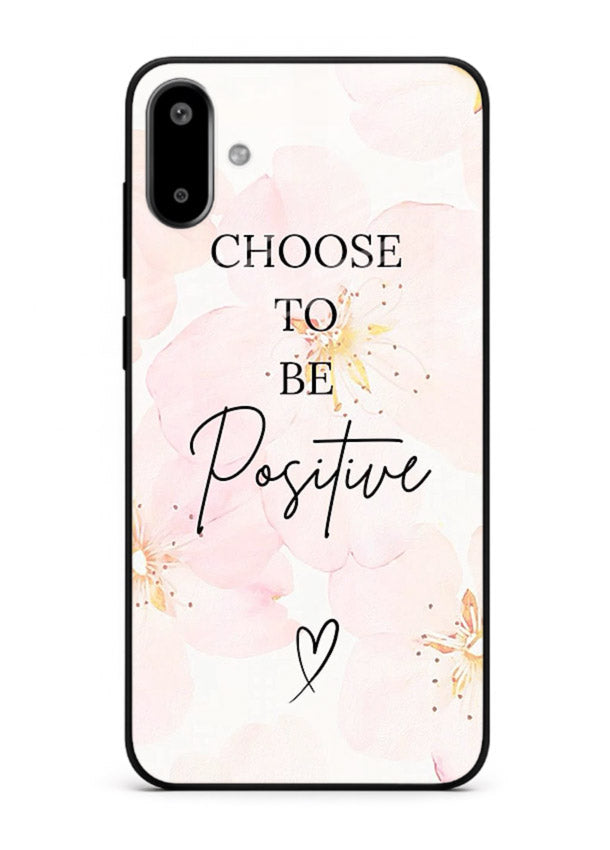 Blush floral motivational artwork printed on Samsung F06 5G glass back cover in soft tones.