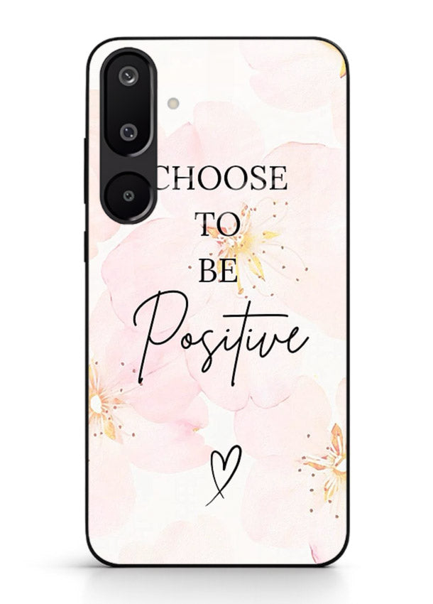 Blush floral motivational artwork printed on Samsung M16 5G glass back cover in soft tones.