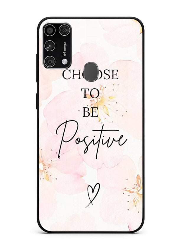 Blush floral motivational artwork printed on Samsung M31 Prime glass back cover in soft tones.