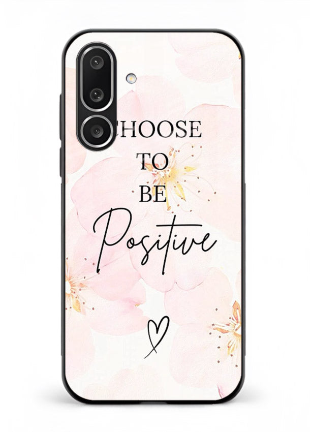 Blush floral motivational artwork printed on Samsung M56 5G glass back cover in soft tones.