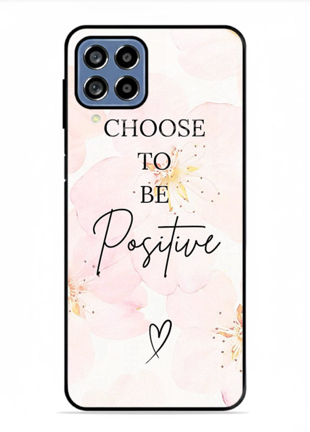 Blush floral motivational artwork printed on Samsung F62 glass back cover in soft tones.