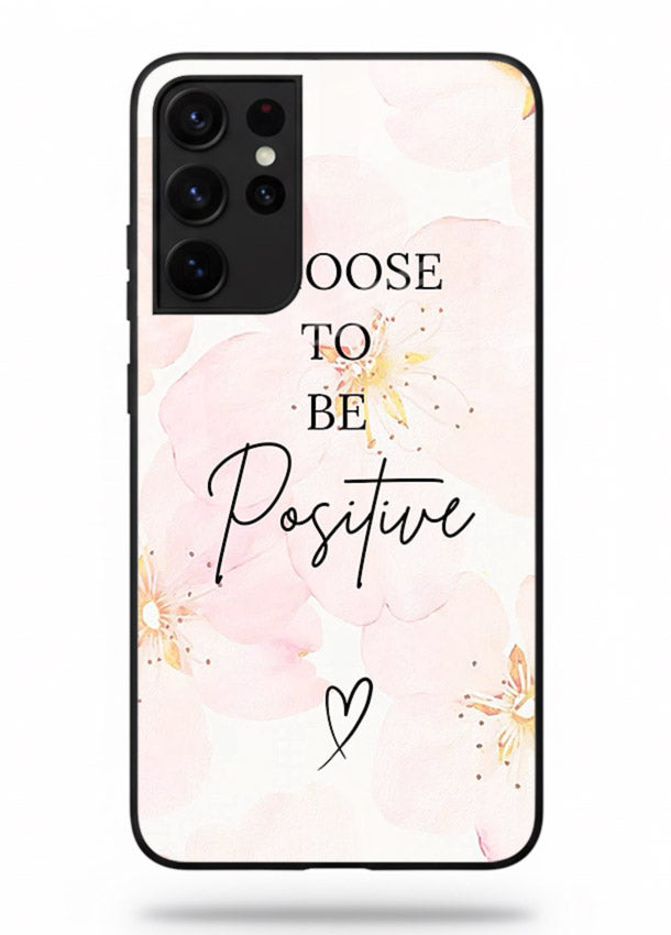 Blush floral motivational artwork printed on Samsung S21 Ultra glass back cover in soft tones.