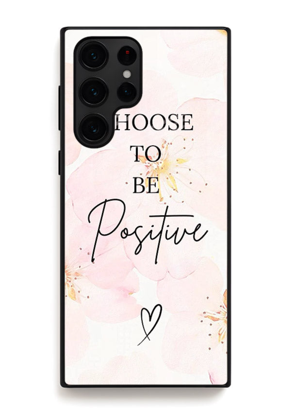 Blush floral motivational artwork printed on Samsung S23 Ultra glass back cover in soft tones.