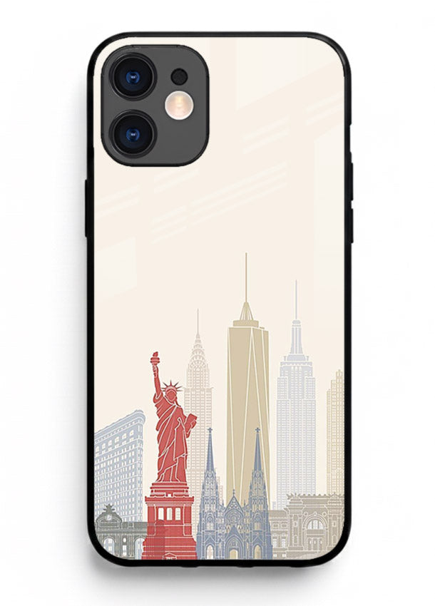 City Landmarks Sketch world landmark illustration iphone 12 mini glass back cover