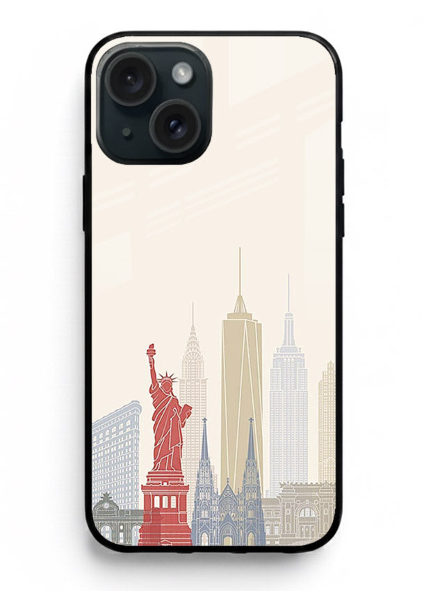 City Landmarks Sketch world landmark illustration iphone 13 mini glass back cover