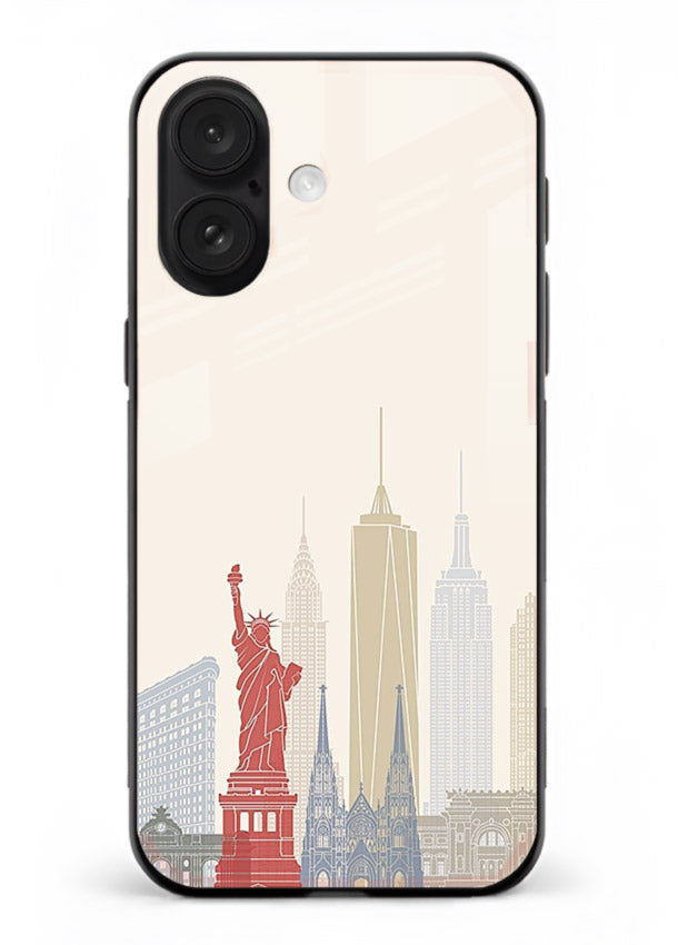 City Landmarks Sketch world landmark illustration iphone 16 plus glass back cover