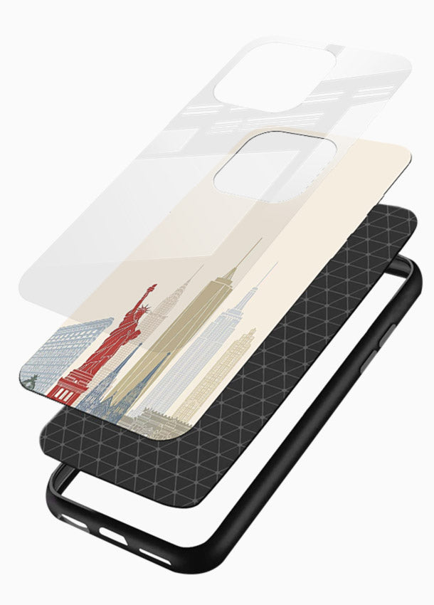 City Landmarks Sketch world landmark illustration glossy vibrant premium glass back cover - Angle Layers