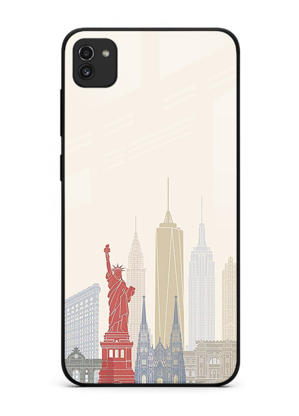 City Landmarks Sketch world landmark illustration Samsung A03 glass back cover