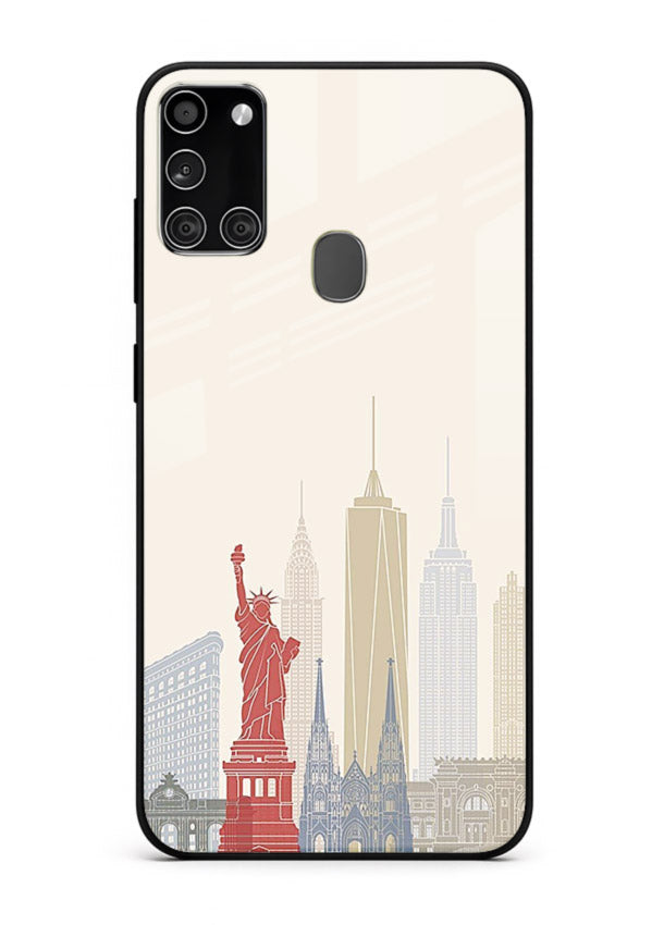 City Landmarks Sketch world landmark illustration Samsung A21s glass back cover