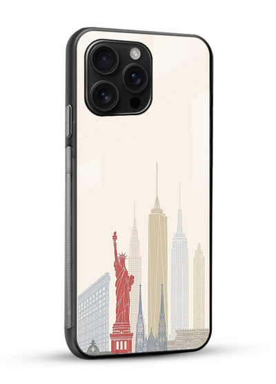 City Landmarks Sketch world landmark illustration glossy vibrant premium glass back cover - Angle Side