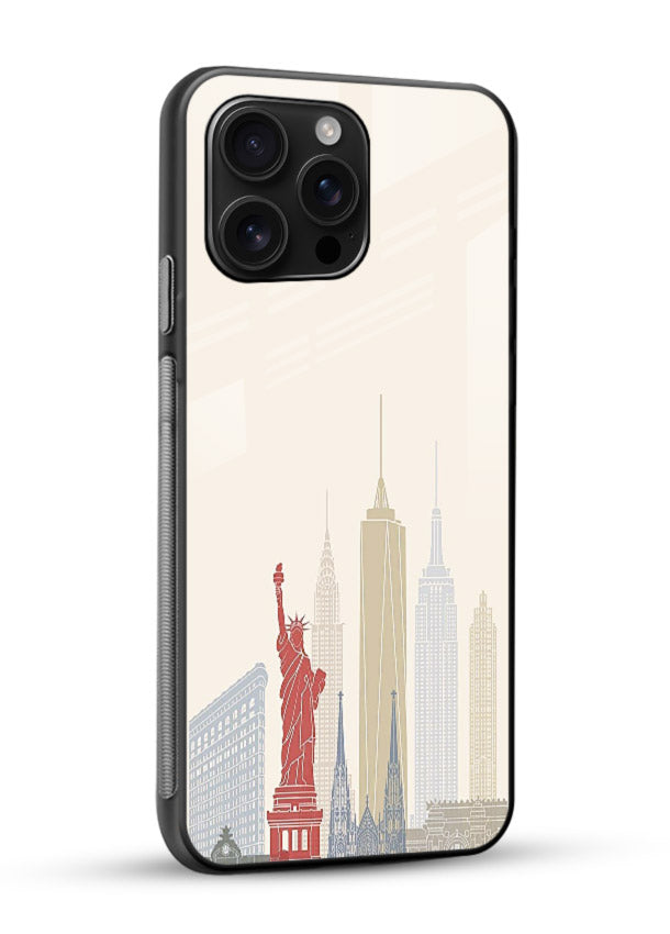 City Landmarks Sketch world landmark illustration glossy vibrant premium glass back cover - Angle Side