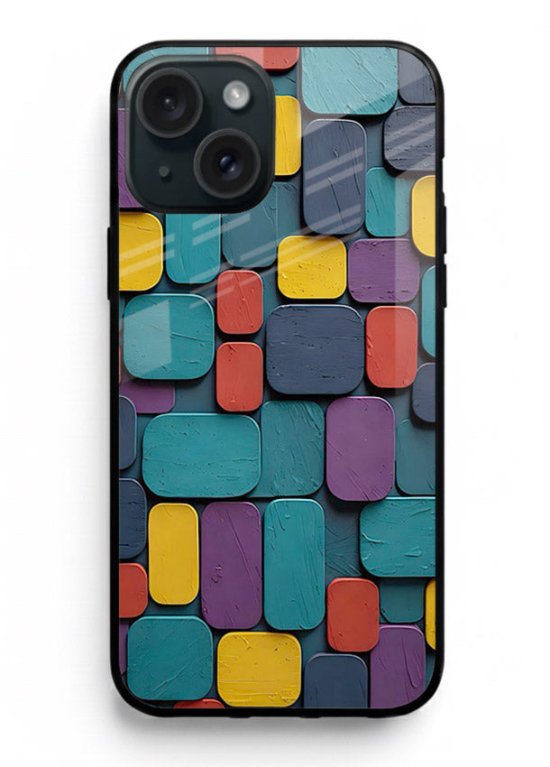 Color Clay Squares earthy square pattern iphone 15 plus glass back cover