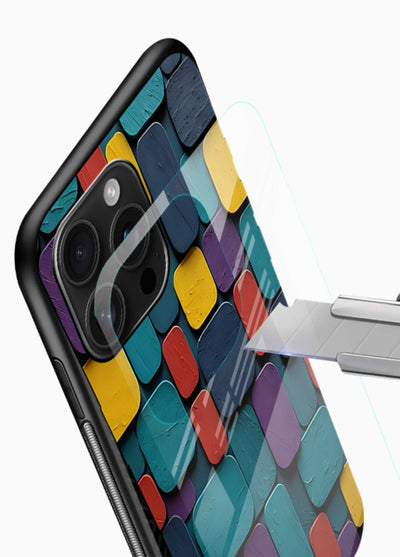 Color Clay Squares earthy square pattern glossy vibrant premium glass back cover - Angle Blade