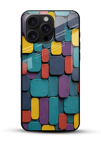 Color Clay Squares earthy square pattern glossy vibrant premium glass back cover - Angle Front