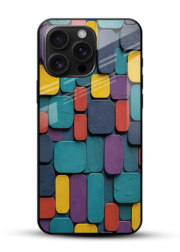 Color Clay Squares earthy square pattern glossy vibrant premium glass back cover - Angle Front