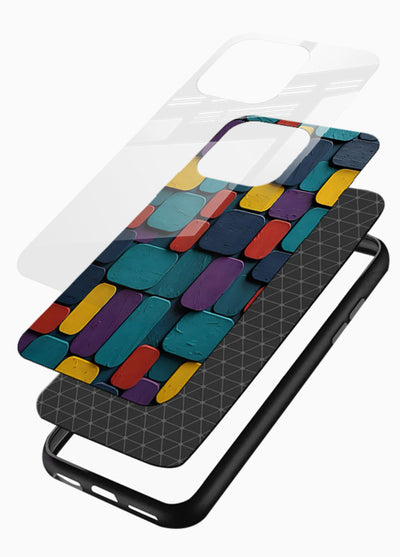 Color Clay Squares earthy square pattern glossy vibrant premium glass back cover - Angle Layers