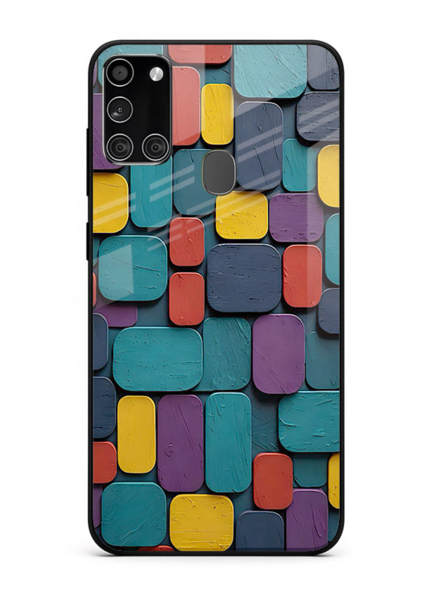 Color Clay Squares earthy square pattern Samsung A21s glass back cover