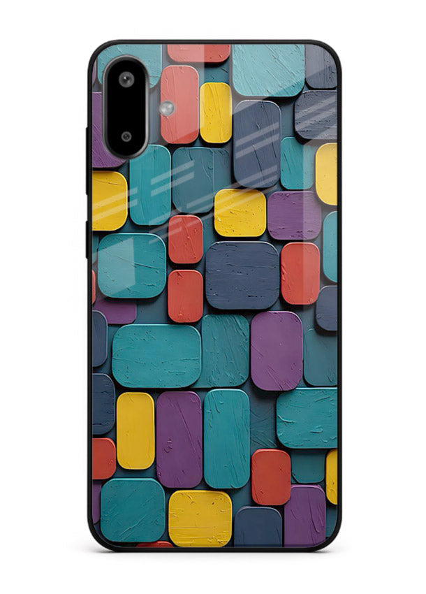 Color Clay Squares earthy square pattern Samsung F06 5G glass back cover