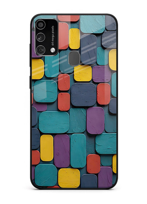 Color Clay Squares earthy square pattern Samsung F41 glass back cover