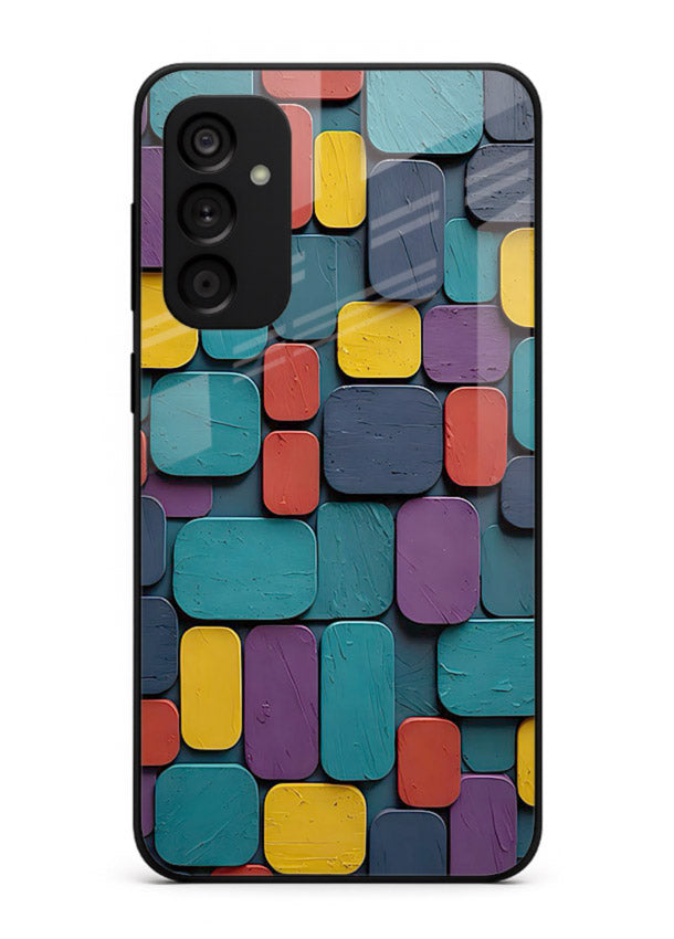Color Clay Squares earthy square pattern Samsung F15 5G glass back cover